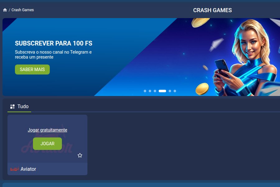 Secção Crash Games da 1xBet Moçambique com o cartão do Aviator e os botões Jogar gratuitamente e Jogar