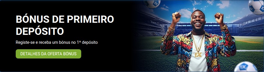 Banner do bónus de primeiro depósito na página inicial da 1xBet Moçambique