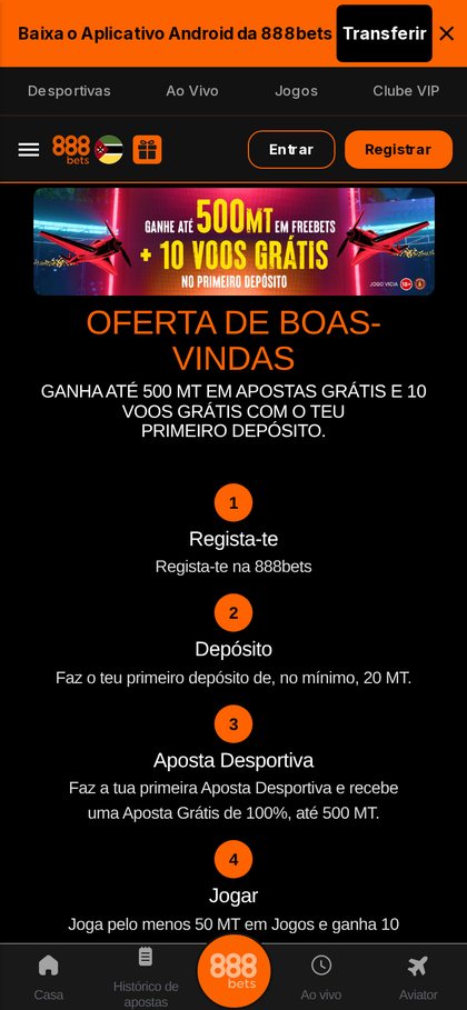 Oferta de boas-vindas da 888bets no telemóvel: até 500 MT em apostas grátis e 10 voos grátis com o primeiro depósito