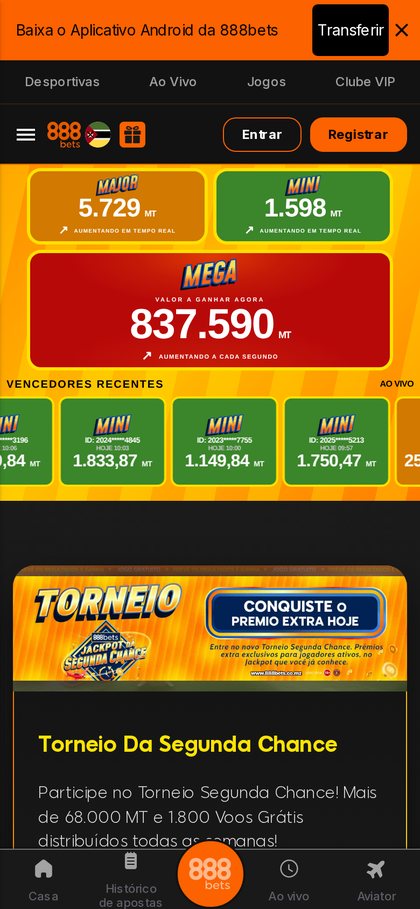 Jackpots da Segunda Chance e Torneio da Segunda Chance na página de promoções da 888bets no telemóvel