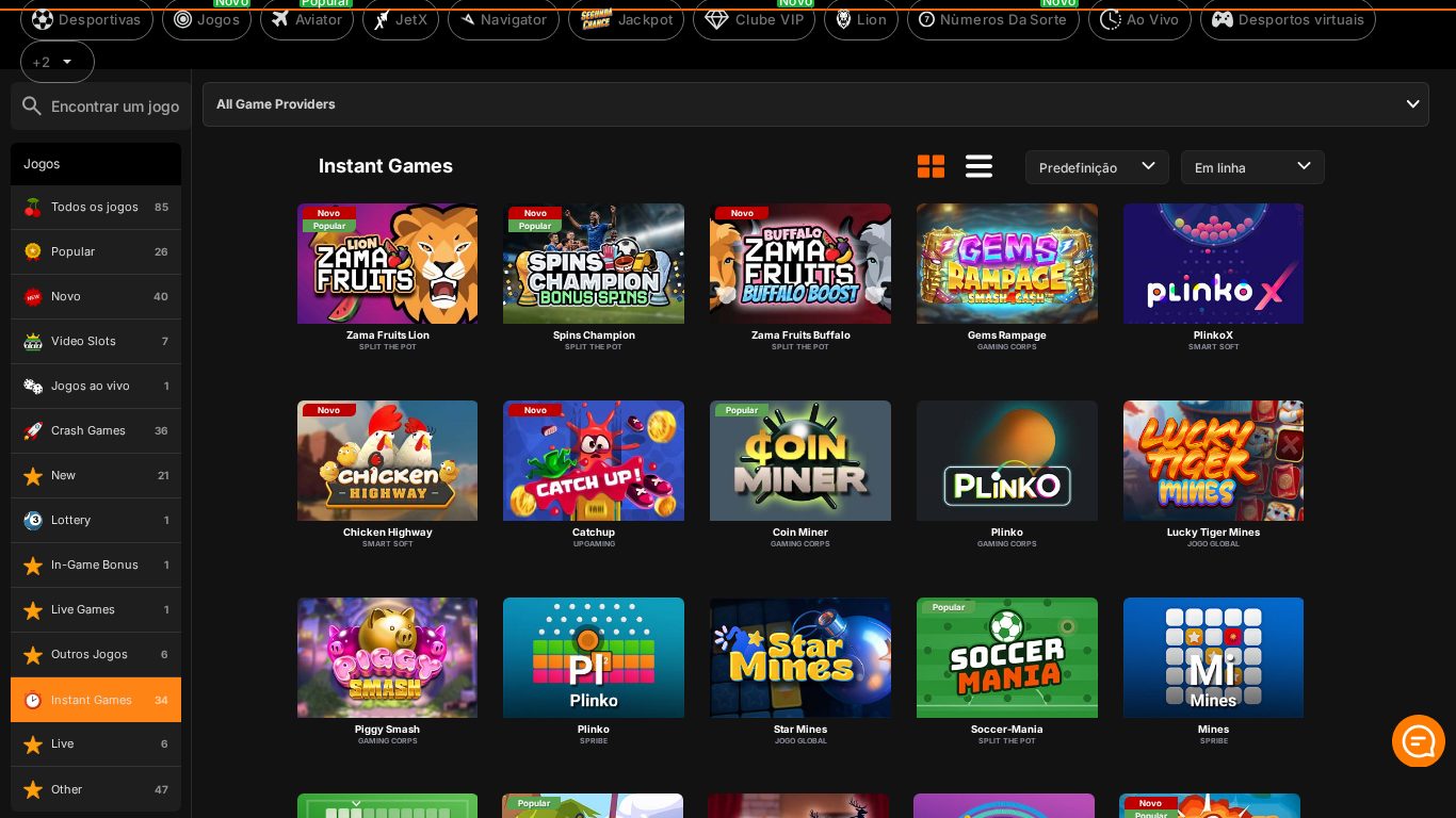 Categoria Instant Games da 888bets com Plinko, Mines, Coin Miner, Chicken Highway, Soccer-Mania e Goal
