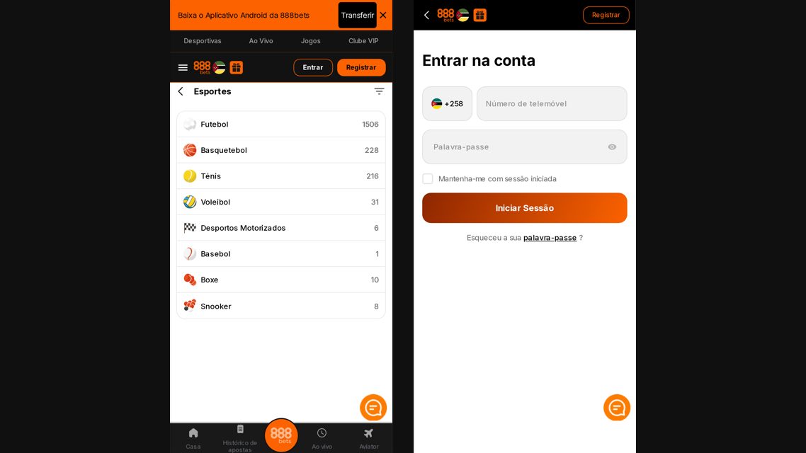 Login da 888bets no telemóvel: o botão Entrar na página inicial e o ecrã Entrar na conta