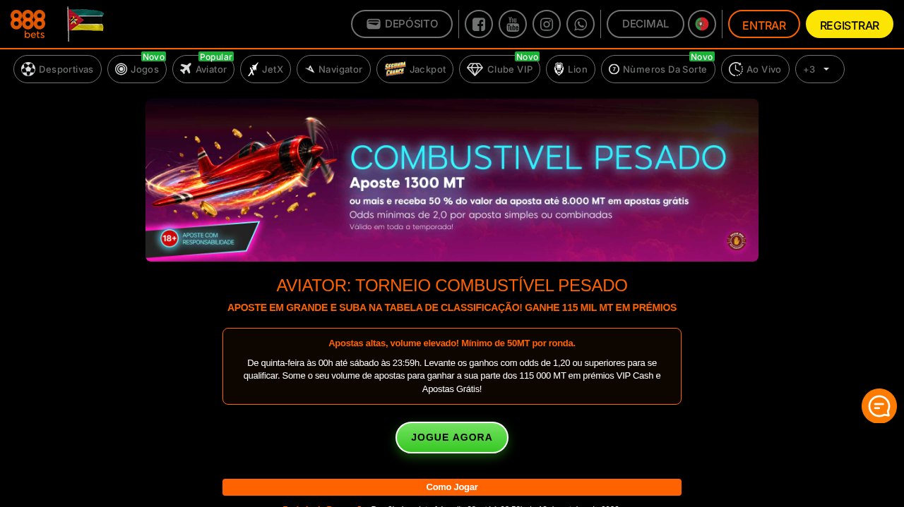 Torneio de Aviator da 888Bets para clientes VIP, com 115.000 MT em prémios para os 25 primeiros da classificação