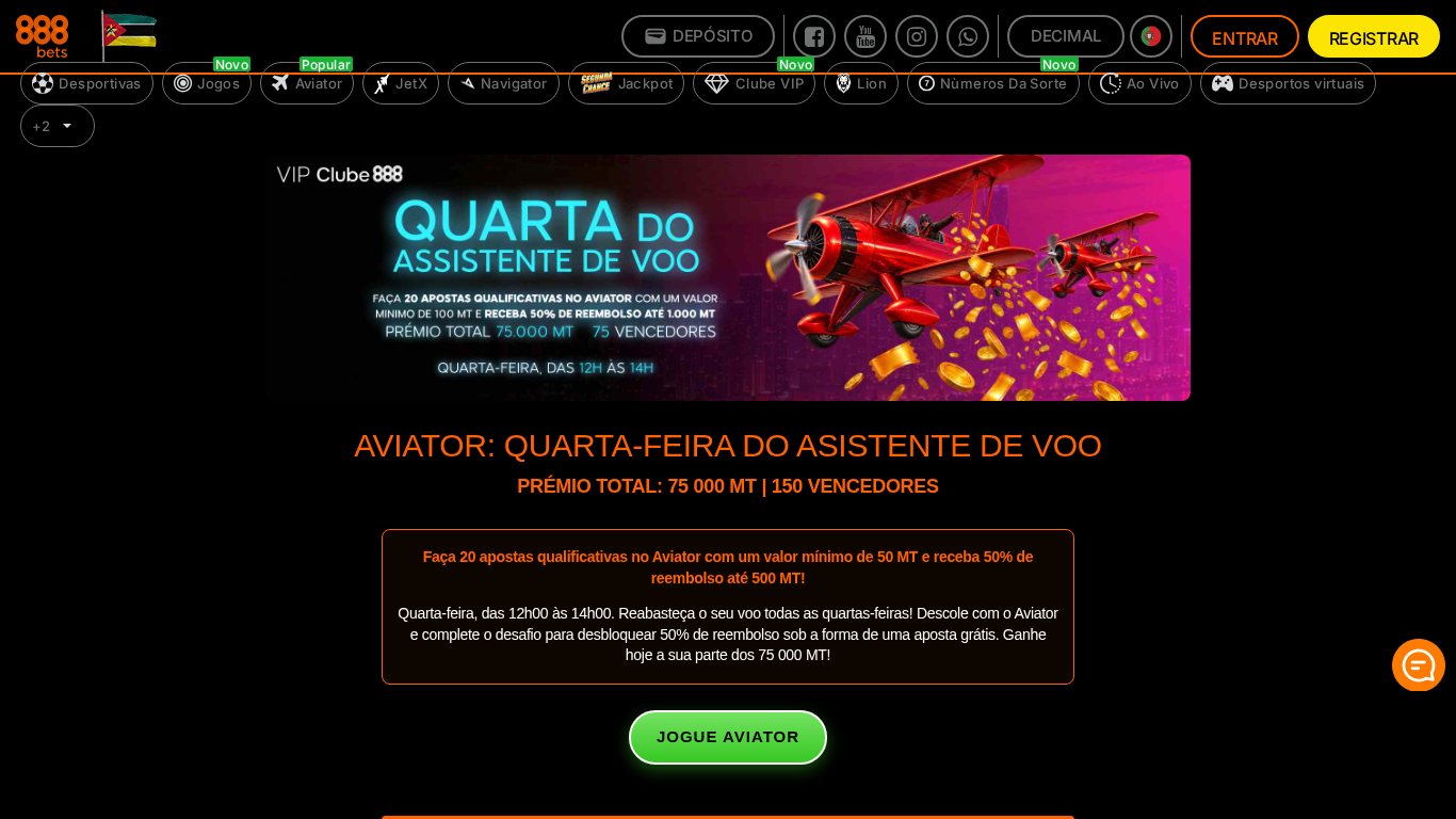 Quarta-feira do Assistente de Voo na 888Bets: 20 voos no Aviator dão 50% de reembolso em aposta grátis