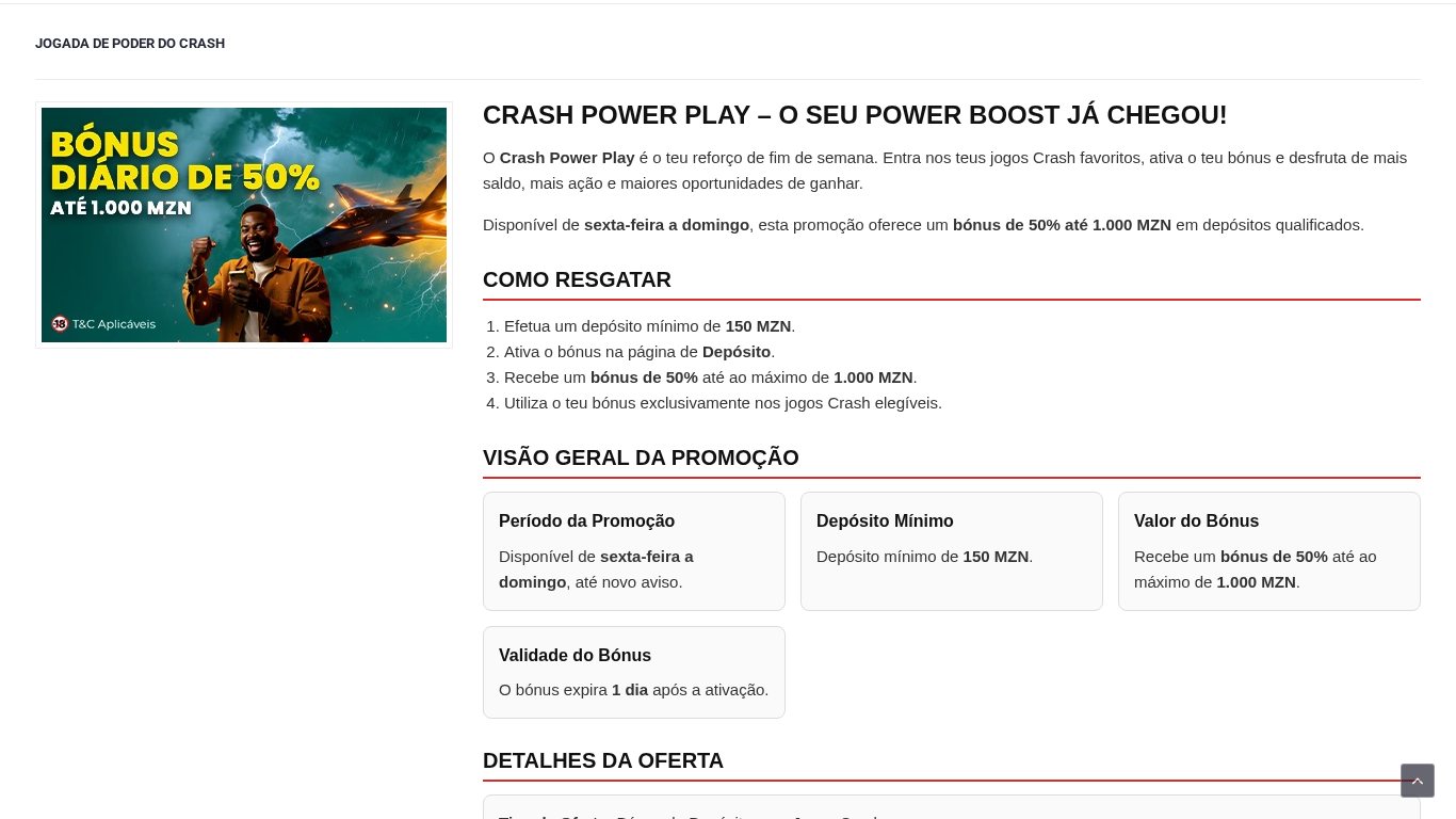 Crash Power Play da OlaBet: bónus de 50% até 1.000 MZN nos jogos crash, de sexta a domingo