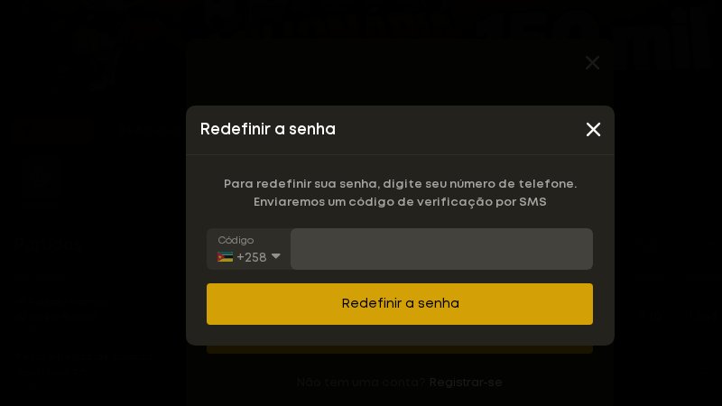 Janela Redefinir a senha da Betyetu: o número de telefone recebe um código de verificação por SMS