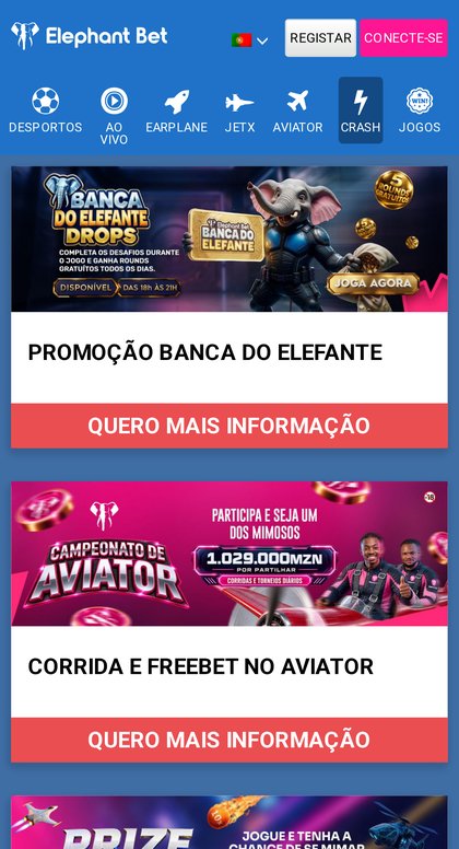 Promoções da Elephant Bet no telemóvel: Banca do Elefante Drops, Campeonato de Aviator e Prize Drop de 2.400.000 MZN
