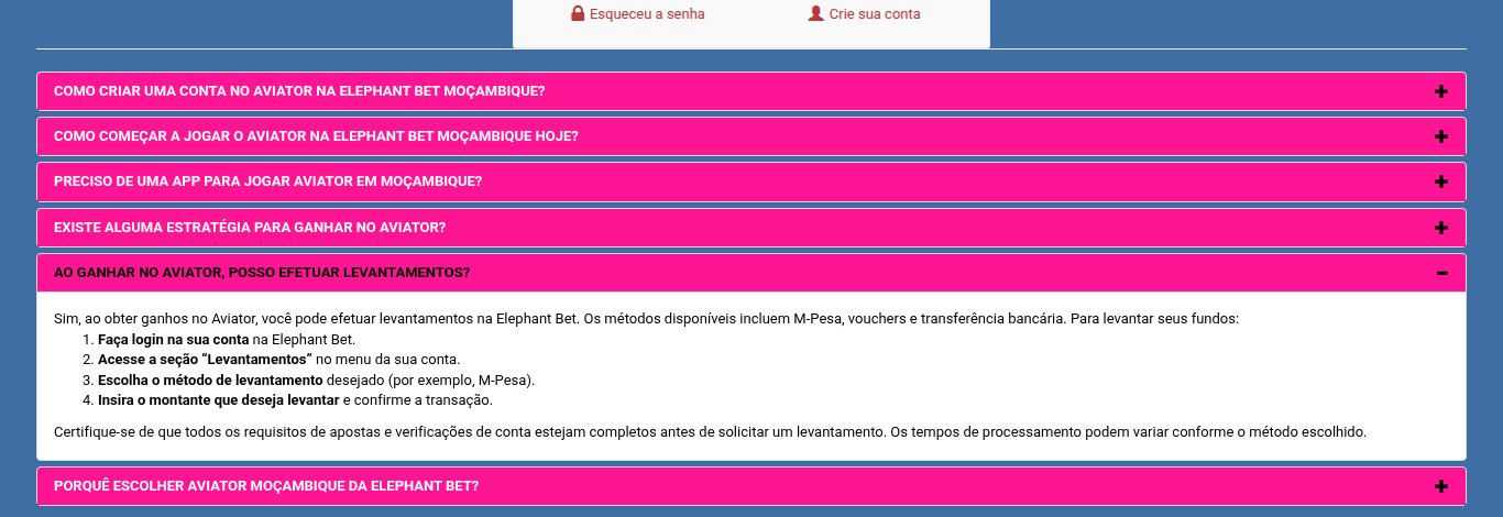 Perguntas frequentes da página do Aviator na Elephant Bet com a resposta sobre levantamentos por M-Pesa, voucher e transferência bancária