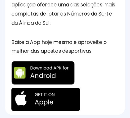 Botões Download APK for Android e Get it on Apple na página oficial da app da HollywoodBets Moçambique