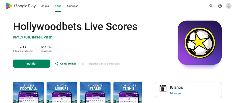 App Hollywoodbets Live Scores no Google Play, da Rivals Publishing Limited, uma app de resultados que não serve para apostar
