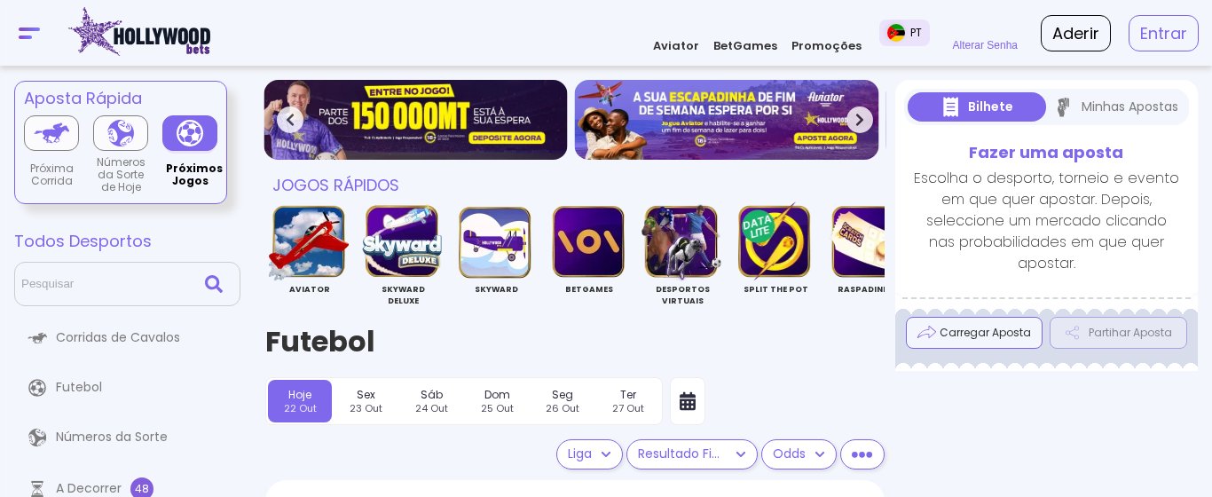 Página inicial da HollywoodBets Moçambique com a fila de Jogos Rápidos: Aviator, Skyward Deluxe, Skyward, BetGames, Desportos Virtuais, Split the Pot e Raspadinhas