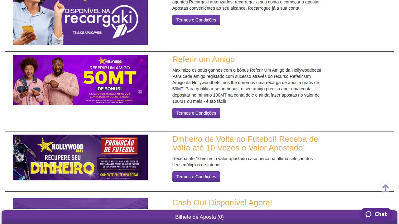 Promoções da HollywoodBets Moçambique com o Dinheiro de Volta no Futebol: até 10 vezes o valor apostado se a última selecção da múltipla perder