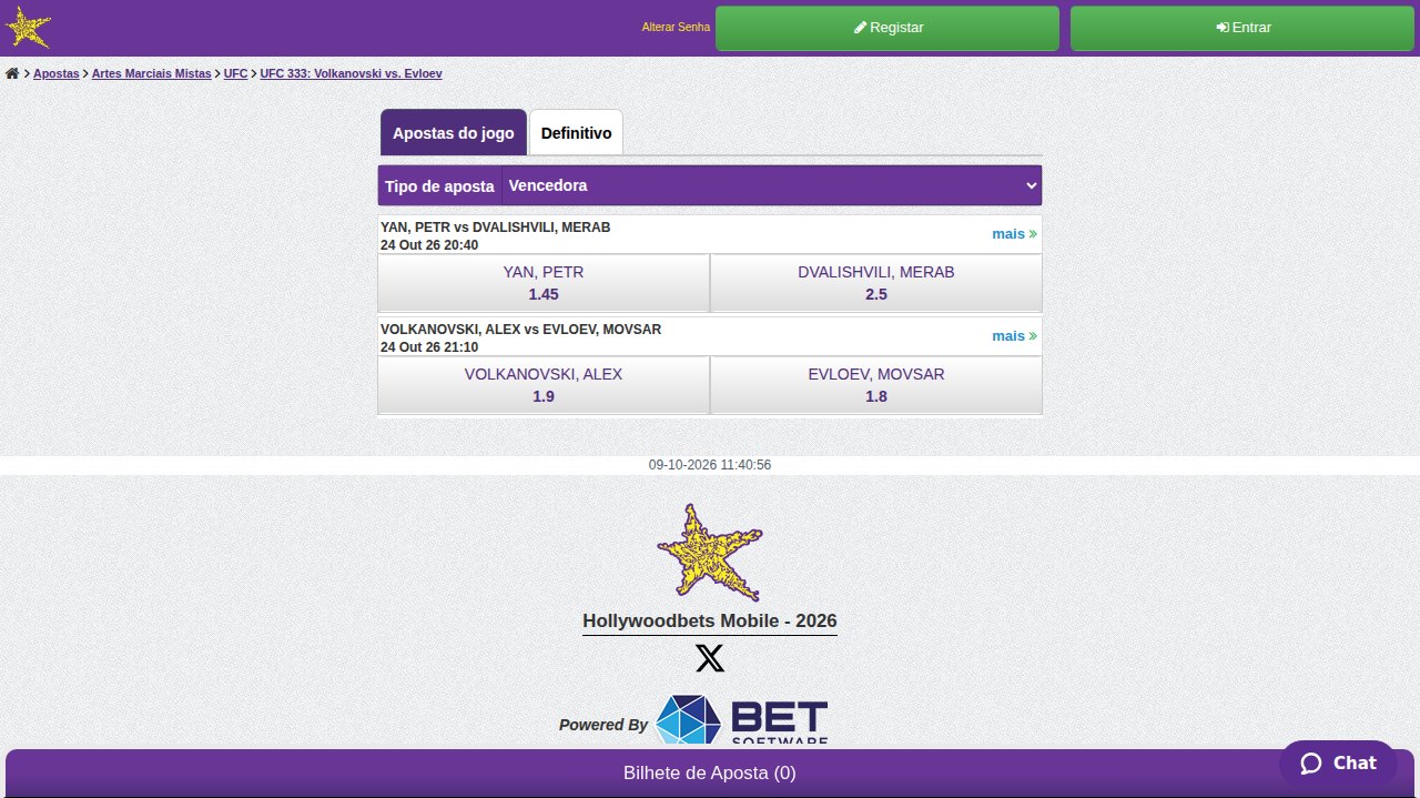 UFC 333 na HollywoodBets Moçambique com os combates Yan–Dvalishvili e Volkanovski–Evloev
