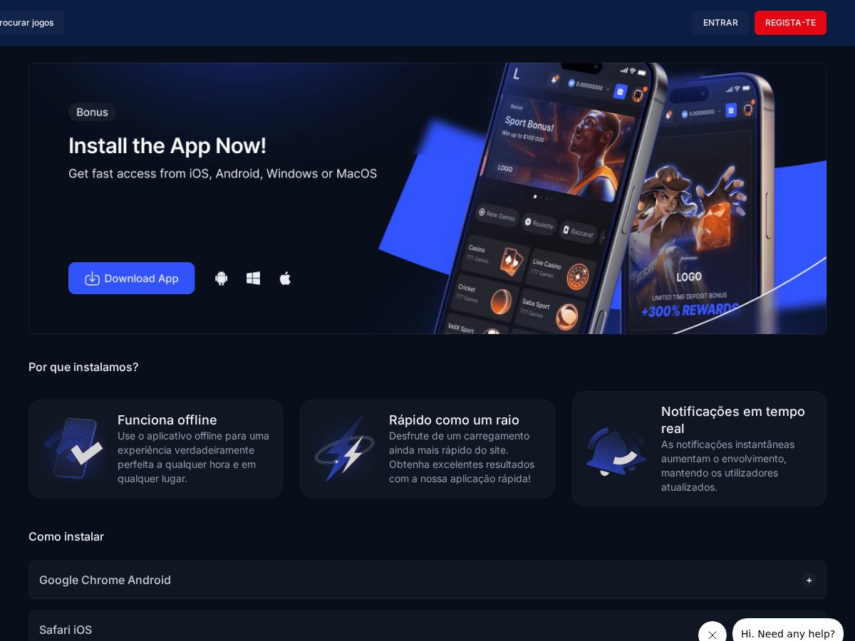 Página de instalação da app web (PWA) da JogaBets para Android, iOS e computador