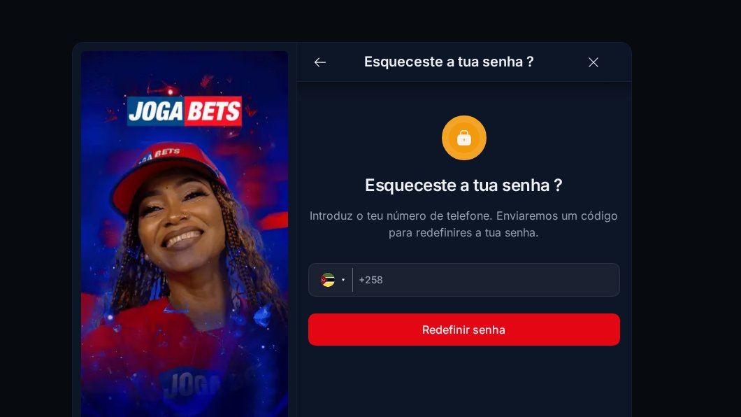 Página Esqueceste a tua senha? da JogaBets: o número de telefone recebe um código para redefinir a senha