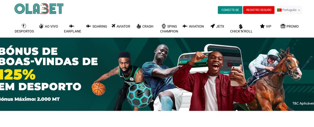 Página do bónus de boas-vindas de 125% da OlaBet, até 2.000 MT no desporto