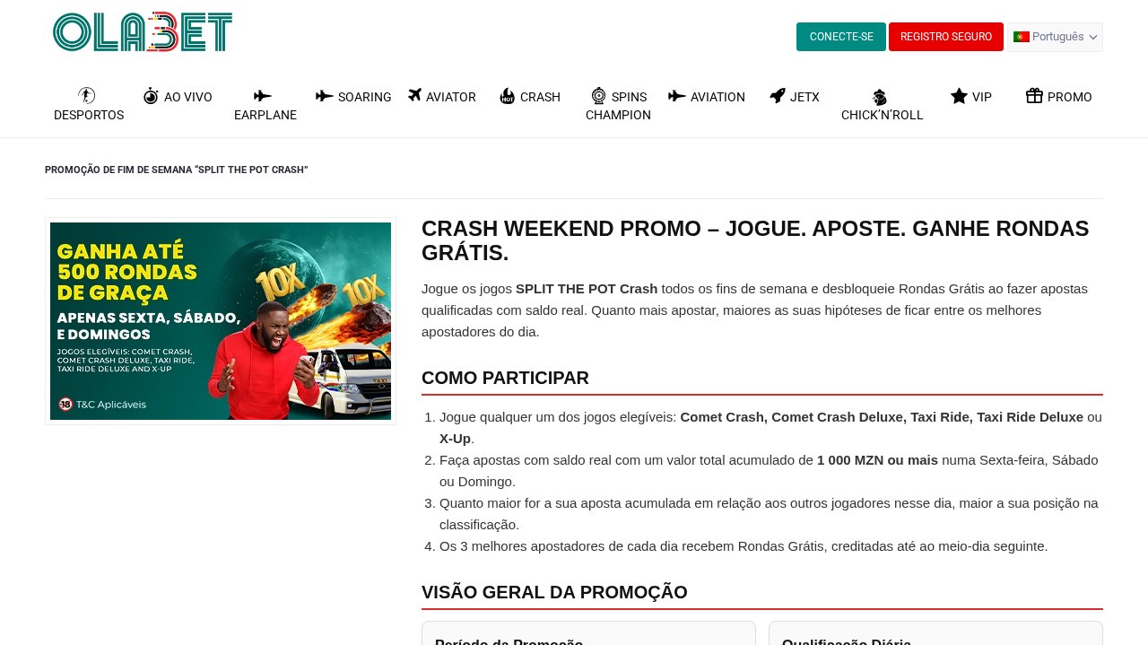 Promoção de fim-de-semana Split the Pot da OlaBet: rondas grátis para os três jogadores que mais apostam por dia nos jogos crash