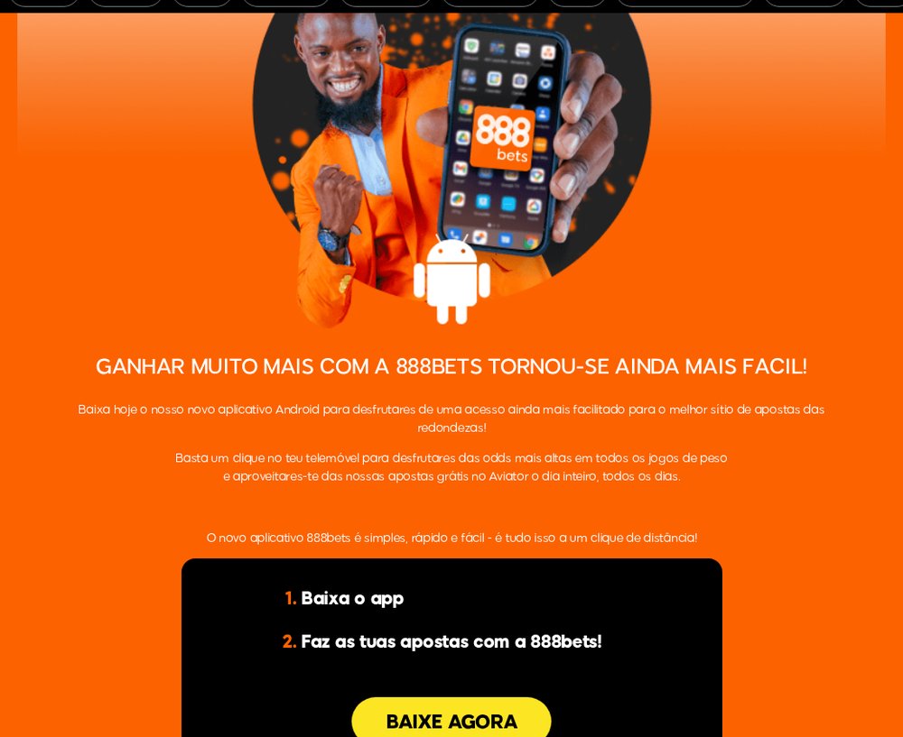 Página oficial da app Android da 888bets com o botão Baixe Agora para o ficheiro APK