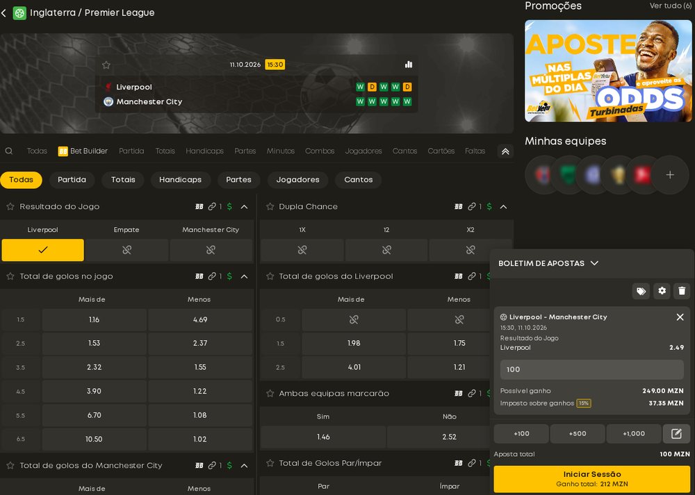 Bet Builder da Betyetu num jogo de futebol