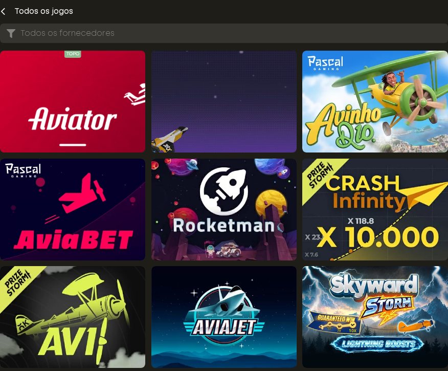 Secção Jogos da Mola da Betyetu com jogos crash como Aviator, Avinho R10, AviaBet, Rocketman e Skyward Storm