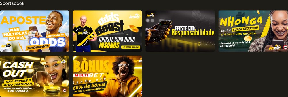 Página de promoções de desporto da Betyetu com os cartões Múltiplo do Dia, Odds Boost, Nhonga, Cash Out e Multibet